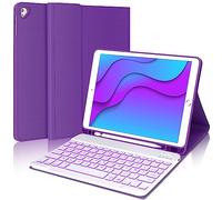 JADEMALL Coque Clavier pour iPad 6ème/ 5ème Géneration 2018/2017 9.7", iPad Air 2/1 2014/2013, AZERTY Français Clavier Rétro-éclairé Bluetooth Magnétique Détachable, Violet