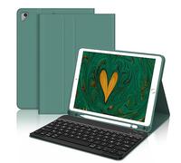 JADEMALL Coque Clavier pour iPad 9.7", iPad 6eme/5eme Generation 2018/2017 - Air 2/1 2014/2013, AZERTY Clavier sans Fil Bluetooth Détachable Housse avec Pen Holder, Vert foncé