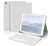 JADEMALL Coque Clavier pour iPad 9.7", iPad 6eme/5eme Generation 2018/2017, iPad Air 2/1-2014/2013, AZERTY Clavier sans Fil Bluetooth Détachable Housse avec Pen Holder, Gris Clair