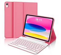JADEMALL Coque Clavier pour iPad A16 11/10eme Generation 11/10.9 Pouce 2025/2022, AZERTY Français Clavier Rétro-éclairé Bluetooth Détachable pour iPad 11 ème Génération A16 2025, Rouge