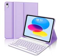 JADEMALL Coque Clavier pour iPad A16 11eme Generation 2025/10eme Generation 10.9" 2022, AZERTY Français Clavier Rétro-éclairé Bluetooth Détachable pour iPad 11 A16 2025, Violet léger