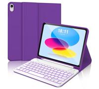 JADEMALL Coque Clavier pour iPad A16 11eme Generation 2025/10eme Generation 10.9" 2022, AZERTY Français Clavier Rétro-éclairé Bluetooth Détachable pour iPad A16 11/10 ème Génération, Violet