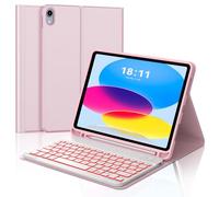 JADEMALL Coque Clavier pour iPad A16 11eme Generation 2025/10eme Generation 2022, AZERTY Français Clavier Rétro-éclairé Bluetooth Détachable pour iPad 11/10 ème Génération A2696/ A2757/ A2777, Rose