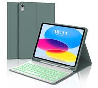JADEMALL Coque Clavier pour iPad A16 11eme Generation 2025/10eme Generation 2022, AZERTY Français Rétro-éclairé Bluetooth Détachable pour iPad 10 ème/11 ème Génération 10.9/11 Pouces, Vert foncé