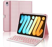 JADEMALL Coque Clavier pour iPad Mini 7 A17 Pro 2024/Mini 6 2021 8.3", AZERTY Français Clavier Rétro-éclairé Détachable pour iPad Mini 7/Mini 6 8.3", Rose