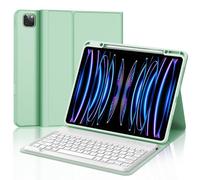 JADEMALL Coque Clavier pour iPad Pro 12.9" 2022-2018 6eme/5eme/4eme/3eme Generation, AZERTY Français Clavier Bluetooth Magnétique Détachable pour iPad Pro 12.9", Vert Clair