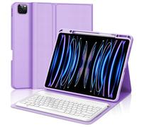 JADEMALL Coque Clavier pour iPad Pro 12.9 2022-2018 6eme/5eme/4eme/3eme Generation, AZERTY Français Clavier Bluetooth Magnétique Détachable pour iPad Pro 12.9", Violet Clair