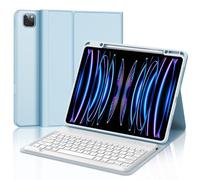 JADEMALL Coque Clavier pour iPad Pro 12.9" 2022-2018 (6th/5th/4th/3rd Generation), AZERTY Français Clavier Bluetooth Magnétique Détachable pour iPad Pro 12.9", Bleu Ciel