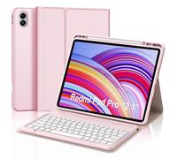 JADEMALL Coque Clavier pour Redmi Pad Pro 12.1" 2024, AZERTY Français Clavier Bluetooth Magnétique Détachable avec Fente pour Stylo pour Tablette Xiaomi Redmi Pad Pro 12.1 Pouces 2024, Rose