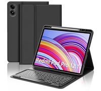 JADEMALL Coque Clavier pour Redmi Pad Pro 12.1" 2024, AZERTY Français Clavier Rétroéclairé Bluetooth Magnétique Détachable avec Fente pour Stylo pour Tablette Xiaomi Redmi Pad Pro 12.1", Noir