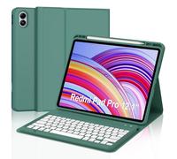JADEMALL Coque Clavier pour Redmi Pad Pro 12.1"/Poco Pad 12.1" 2024, AZERTY Français Clavier Bluetooth Magnétique Détachable avec Fente pour Stylo pour Tablette Xiaomi Redmi Pad Pro 12.1", Vert Foncé