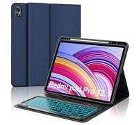 JADEMALL Coque Clavier pour Redmi Pad Pro 12.1 Pouces 2024, AZERTY Français Clavier Rétroéclairé Bluetooth Magnétique Détachable avec Fente pour Stylo pour Xiaomi Redmi Pad Pro 12.1", Bleu