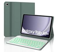 JADEMALL Coque Clavier pour Samsung Tab A9 Plus 2023 11", AZERTY Français Rétro-éclairé Clavier Bluetooth Détachable pour Samsung Galaxy Tab A9+/A9 Plus 11", Vert foncé