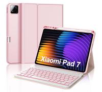 JADEMALL Coque Clavier pour Xiaomi Pad 7/7 Pro 11.2" 2025, AZERTY Français Clavier Rétroéclairé Bluetooth Magnétique Détachable pour Tablette Xiaomi Pad 7/7 Pro 11.2", Rose