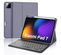 JADEMALL Coque Clavier pour Xiaomi Pad 7/7 Pro 11.2 Pouces 2025, AZERTY Français Clavier Rétroéclairé Bluetooth Détachable avec Fente pour Stylo pour Tablette Xiaomi Pad 7/7 Pro 11.2", Violet