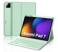 JADEMALL Coque Clavier pour Xiaomi Pad 7/7 Pro 2025 11.2", AZERTY Français Clavier Rétroéclairé Bluetooth Magnétique Détachable avec Fente pour Stylo pour Tablette Xiaomi Pad 7/7 Pro, Vert Clair