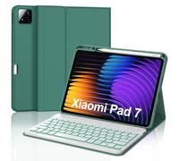 JADEMALL Coque Clavier pour Xiaomi Pad 7/7 Pro 2025 11.2", AZERTY Français Clavier Rétroéclairé Bluetooth Magnétique Détachable avec Fente pour Stylo pour Tablette Xiaomi Pad 7/7 Pro, Vert foncé