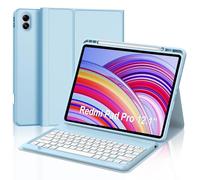 JADEMALL Coque Clavier Redmi Pad Pro 12.1" 2024, AZERTY Français Clavier Bluetooth Magnétique Détachable avec Fente pour Stylo pour Tablette Xiaomi Redmi Pad Pro 12.1 Pouces 2024, Bleu Ciel