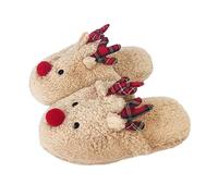 JadeRich Chaussons de Noël antidérapants en peluche douce et légère pour garçons et filles, renne, 28 EU