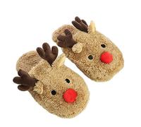 JadeRich Chaussons d'hiver doux et confortables en polaire avec motif renne, Adultes (bois marron), 11-12