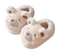 JadeRich Chaussons d'hiver en peluche pour femme avec ours en peluche pour l'intérieur et l'extérieur, blanc, 35.5/36.5 EU