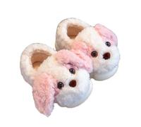 JadeRich Chaussons d'intérieur en peluche pour tout-petits/petits enfants en forme de chien mignon pour l'hiver en fourrure confortable en mousse à mémoire de forme antidérapante, rose, 25 EU