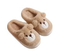 JadeRich Chaussons en peluche douce pour garçons et filles - Motif chien mignon - Chaussures d'intérieur à enfiler pour grands enfants, kaki, 33 EU