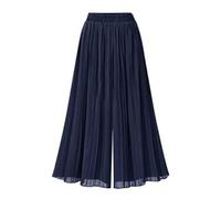 JadeRich Pantalon palazzo élégant plissé longueur mollet jambe large taille élastique en mousseline de soie lâche, Nazy, XXL