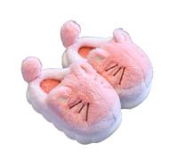 JadeRich Pantoufles d'hiver en forme de chat mignon pour filles, chaussons en peluche douce et confortable, semelle épaisse, chaussures d'intérieur pour tout-petits et petits enfants, rose, 33 EU