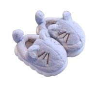 JadeRich Pantoufles d'hiver en forme de chat mignon pour filles, chaussons en peluche douce et confortable, semelle épaisse, chaussures d'intérieur pour tout-petits et petits enfants, gris, 31 EU