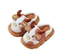 JadeRich Pantoufles d'hiver en forme de vache mignonne pour garçons et filles - Chaussons en peluche douce et rembourrée pour tout-petits et petits enfants, marron, 25 EU