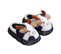 JadeRich Pantoufles d'hiver en forme de vache mignonne pour garçons et filles - Chaussons en peluche douce et rembourrée pour tout-petits et petits enfants, Noir , 28 EU