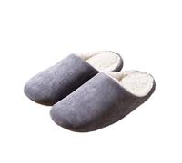 JadeRich Pantoufles d'intérieur en daim de couleur unie pour femme et homme - En polaire chaude - Silencieux et antidérapant, gris, 41/43 EU