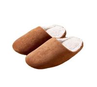 JadeRich Pantoufles d'intérieur en daim de couleur unie pour femme et homme - En polaire chaude - Silencieux et antidérapant, café, 39/40 EU