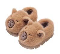 JadeRich Pantoufles en peluche pour petits enfants, motif animal de dessin animé, capybara en mousse à mémoire de forme, chaussures d'hiver unisexes pour enfants, marron, 32 EU