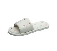 JadeRich Pantoufles plates à bout ouvert en coton et lin avec motif floral brodé confortable et respirant pour l'été, Vert, 35.5/36.5 EU