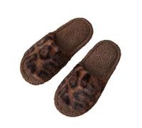 JadeRich Pantoufles plates à bout ouvert pour femme avec imprimé léopard doux en fausse fourrure confortable pour intérieur et extérieur, café, 34/35 EU