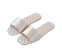 JadeRich Pantoufles plates en satin à bout ouvert pour femme, matelassées, confortables, légères, antidérapantes et soyeuses, champagne, 37/38 EU