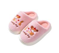 JadeRich Pantoufles pour garçons et filles - Motif chiot brodé - Peluche douce et rembourrée - Pour enfants, rose, 34 EU