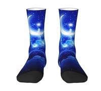 Jadery Imprimé croissant de lune avec étoiles imprimées colorées Chaussettes amusantes unisexes décontractées mi-mollet Chaussettes blanches, 2 Noir-2, taille unique