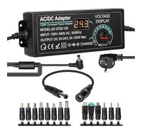 Jadeshay Alimentation Universelle 3-24V 120W 5A Adaptateur Alimentation Réglable 100V-240V AC-DC Adapter Transformateur avec 14 Connecteurs DC et Câble de Polarité Inversée
