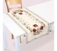 Jadeshay Couverture de Table, Fleur Floral Rouge Creux brodé Chemin de Table Nappe Cutwork Table Decor(Rectangle)