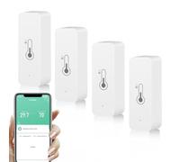 Jadeshay Wifi Thermomètre Hygromètre Intérieur, Lot de 4 Thermomètre Connecté Wifi Tuya Capteur de Température Et D'humidité avec Alarme de Notification et Compatibilité Alexa et Google Home