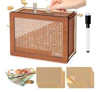 Jadesiegel Tirelire en Bois avec Compteur et 8 Autocollants Objectifs | Réutilisable jusqu'à 5 000€ | Sûre & Durable - Coffre à Argent pour Éducation Financière Enfants et Cadeaux