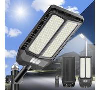 JADIDIS 900W Lampadaire solaire, lampes solaires d'extérieur avec détecteur de mouvement et télécommande, étanchéité IP67, 4 modes d'éclairage, 6500K super lumineux pour jardin, cour, rue, garage