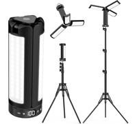 JADIDIS Lampe de Camping Rechargeable avec trépied, 12000 mAh, 3 couleurs de lumière, lampe de travail LED de 6000LM, IP65, pour ateliers, camping, chantiers de construction