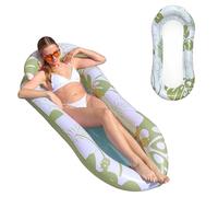 Jadin Bouee Piscine, Chaise Longue de Piscine avec Appui-tête, Matelas Hamac Flottant pour Piscine, Jouets Nouilles, Bain de Soleil, Lit Gonflable pour La Plage, 150 x 78 cm, Vert