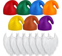 Jadive 14 Pcs Costume de Nain 7 Chapeaux Adulte 7 Barbes pour Carnaval | Pour Carnaval, Halloween et Noël, Chapeau Pointu Coloré, Avec Barbe Blanche, Pour Adulte, Chapeaux de Gnome