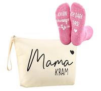 Jadive 2 Cadeaux pour Femmes Enceintes Cadeau de Grossesse Trousse à Cosmétiques avec Fermeture Éclair Chaussettes Antidérapantes pour Nouvelle Maman Fête Prénatale Grossesse(Classique)