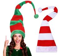 Jadive 2 Chapeaux de Noël Rayé Rouge et Blanc et Rayé Rouge et Vert Bonnet de Père Noël pour Adultes Chapeau Long en Peluche pour Femmes et Hommes pour Décorations de Fête